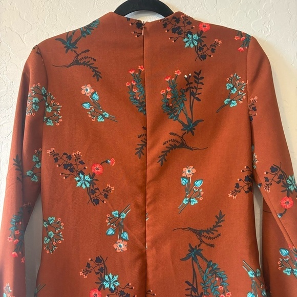 WAYF Brown Floral Long Sleeve Mock Neck Shift Dress Academia Preppy Size XS - Picture 11 of 13